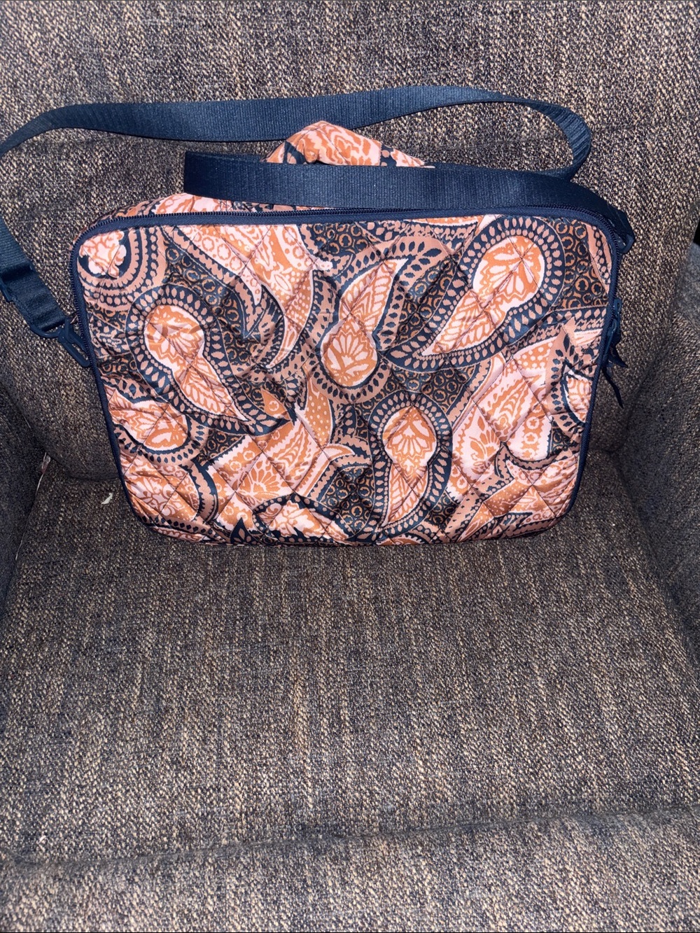 Vera Bradley Peach and Navy Paisley Quilted Laptop Crossbody
